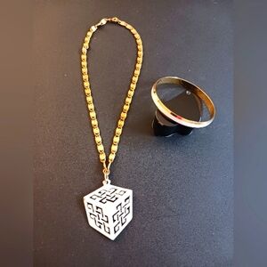 Vntg NAPIER + Coventry White Enamel & Gold-tone Bracelet And Geometric Necklace